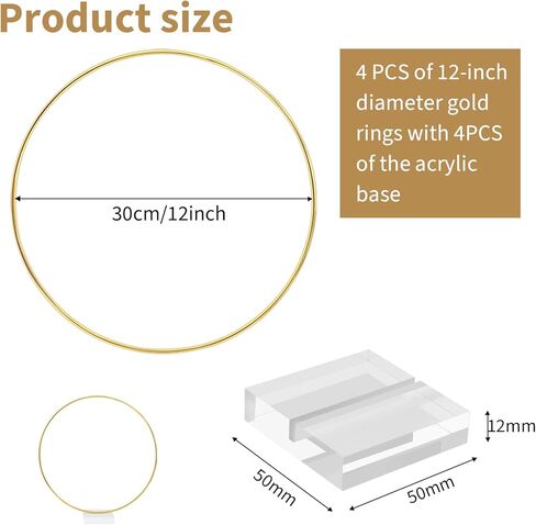FSWCCK 4 أجهزة كمبيوتر شخصى 12 بوصة قطعة مركزية من الزهور المعدنية للطاولة، حلقة إكليل معدنية مع قاعدة أكريليك شفافة كريستالية، إكليل من الزهور لديكور طاولة الزفاف DIY، صائد الأحلام والحرف اليدوية المعلقة على الحائط in Kuwait