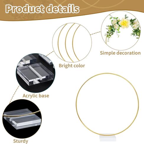 FSWCCK 4 أجهزة كمبيوتر شخصى 12 بوصة قطعة مركزية من الزهور المعدنية للطاولة، حلقة إكليل معدنية مع قاعدة أكريليك شفافة كريستالية، إكليل من الزهور لديكور طاولة الزفاف DIY، صائد الأحلام والحرف اليدوية المعلقة على الحائط in Kuwait
