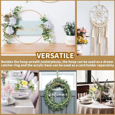 FSWCCK 4 أجهزة كمبيوتر شخصى 12 بوصة قطعة مركزية من الزهور المعدنية للطاولة، حلقة إكليل معدنية مع قاعدة أكريليك شفافة كريستالية، إكليل من الزهور لديكور طاولة الزفاف DIY، صائد الأحلام والحرف اليدوية المعلقة على الحائط in Kuwait