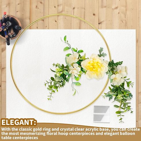 FSWCCK 4 أجهزة كمبيوتر شخصى 12 بوصة قطعة مركزية من الزهور المعدنية للطاولة، حلقة إكليل معدنية مع قاعدة أكريليك شفافة كريستالية، إكليل من الزهور لديكور طاولة الزفاف DIY، صائد الأحلام والحرف اليدوية المعلقة على الحائط in Kuwait