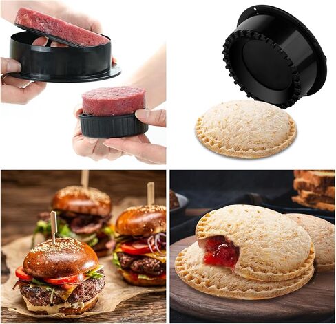 Shoxil 2-in-1 Sandwich Cutters for Kids Lunch Uncrustable Sandwich Maker, Hamburger Press Patty Maker BPA-Free Non Stick Kitchen Tool Accessories Black in Kuwait