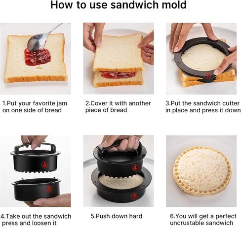 Shoxil 2-in-1 Sandwich Cutters for Kids Lunch Uncrustable Sandwich Maker, Hamburger Press Patty Maker BPA-Free Non Stick Kitchen Tool Accessories Black in Kuwait