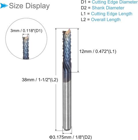 لقم توجيه CNC من CoCud End Mill، ساق 1/8 بوصة قطع 12 مم قطر 3 مم، قاطع طحن كربيد التنجستين الماسي لليد اليسرى - (التطبيقات: لنقش الحفر باستخدام الحاسب الآلي)، 10 قطع in Saudi Arabia