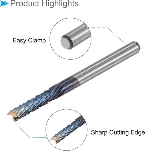 لقم توجيه CNC من CoCud End Mill، ساق 1/8 بوصة قطع 12 مم قطر 3 مم، قاطع طحن كربيد التنجستين الماسي لليد اليسرى - (التطبيقات: لنقش الحفر باستخدام الحاسب الآلي)، 10 قطع in Saudi Arabia