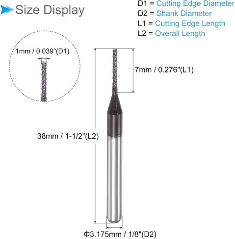 لقم توجيه CNC من CoCud End Mill، ساق 1/8 بوصة قطع 7 مم قطر 1 مم، قاطع طحن كربيد التنجستين الماسي لليد اليسرى - (التطبيقات: لنقش الحفر باستخدام الحاسب الآلي)، 5 قطع in Saudi Arabia