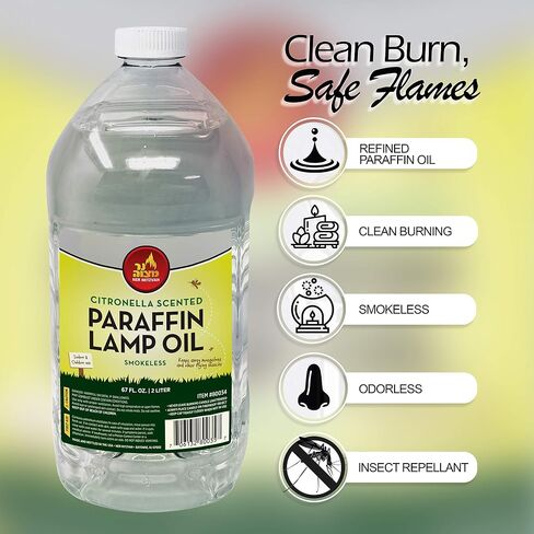 Citronella Scented Lamp Oil, 2 Liter - Smokeless and Odorless Insect and Mosquito Repellent Paraffin Lamp Oil for Indoor and Outdoor Lanterns, Torches, Oil Candle - by Ner Mitzvah in Kuwait