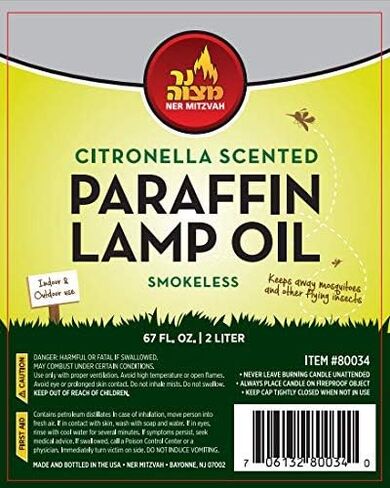 Citronella Scented Lamp Oil, 2 Liter - Smokeless and Odorless Insect and Mosquito Repellent Paraffin Lamp Oil for Indoor and Outdoor Lanterns, Torches, Oil Candle - by Ner Mitzvah in Kuwait