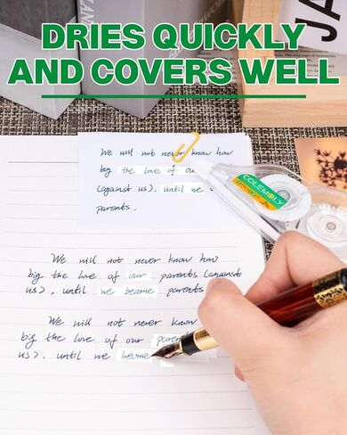 شريط تصحيح أبيض من كولمولي، عدد 5، تصحيحات سهلة وفورية لتصحيح الكتابة الخاطئة للمكتب والمدرسة، 1/5 بوصة × 32.8 قدم in Kuwait