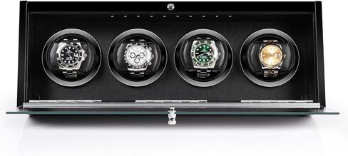 DRIKLUX Silent LED Automatic Watch Winder 4 Box مع قوس حاصل على براءة اختراع ولمسة نهائية من طلاء البيانو in Kuwait