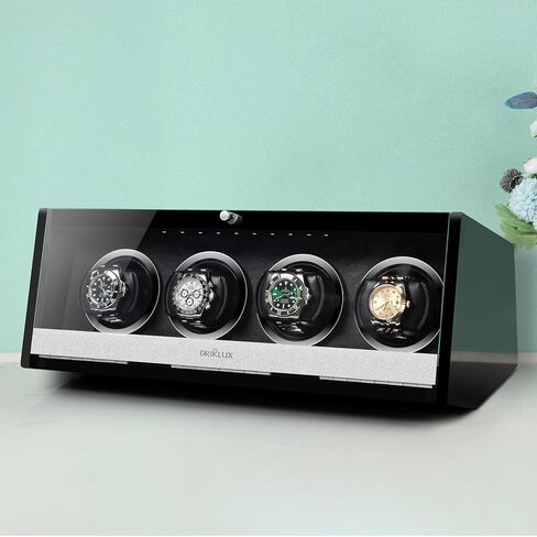 DRIKLUX Silent LED Automatic Watch Winder 4 Box مع قوس حاصل على براءة اختراع ولمسة نهائية من طلاء البيانو in Kuwait