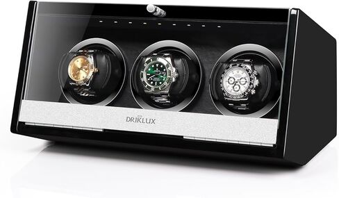 صندوق لف ساعة أوتوماتيكي صامت بإضاءة LED من DRIKLUX مع دعامة حاصلة على براءة اختراع ولمسة نهائية من طلاء البيانو in Kuwait