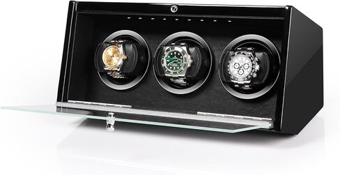 صندوق لف ساعة أوتوماتيكي صامت بإضاءة LED من DRIKLUX مع دعامة حاصلة على براءة اختراع ولمسة نهائية من طلاء البيانو in Kuwait