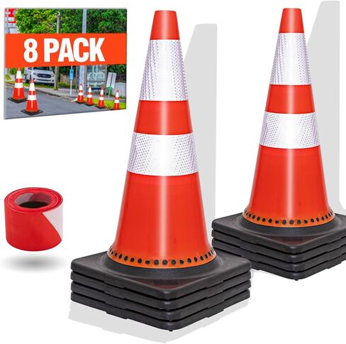 مخاريط السلامة المرورية مقاس 28 بوصة، مخاريط وقوف السيارات مع أطواق عاكسة، مخاريط برتقالية للسلامة على الطرق، أماكن وقوف السيارات، مخاريط البناء، 8 عبوات من مخاريط الحذر البلاستيكية للتدريب على القيادة in Kuwait