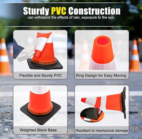 مخاريط السلامة المرورية مقاس 28 بوصة، مخاريط وقوف السيارات مع أطواق عاكسة، مخاريط برتقالية للسلامة على الطرق، أماكن وقوف السيارات، مخاريط البناء، 8 عبوات من مخاريط الحذر البلاستيكية للتدريب على القيادة in Kuwait