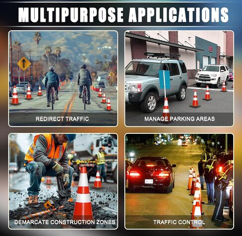 مخاريط السلامة المرورية مقاس 28 بوصة، مخاريط وقوف السيارات مع أطواق عاكسة، مخاريط برتقالية للسلامة على الطرق، أماكن وقوف السيارات، مخاريط البناء، 8 عبوات من مخاريط الحذر البلاستيكية للتدريب على القيادة in Kuwait