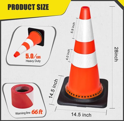 مخاريط السلامة المرورية مقاس 28 بوصة، مخاريط وقوف السيارات مع أطواق عاكسة، مخاريط برتقالية للسلامة على الطرق، أماكن وقوف السيارات، مخاريط البناء، 8 عبوات من مخاريط الحذر البلاستيكية للتدريب على القيادة in Kuwait