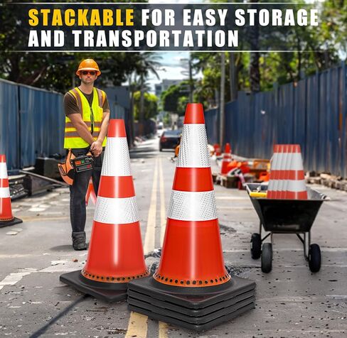 مخاريط السلامة المرورية مقاس 28 بوصة، مخاريط وقوف السيارات مع أطواق عاكسة، مخاريط برتقالية للسلامة على الطرق، أماكن وقوف السيارات، مخاريط البناء، 8 عبوات من مخاريط الحذر البلاستيكية للتدريب على القيادة in Kuwait