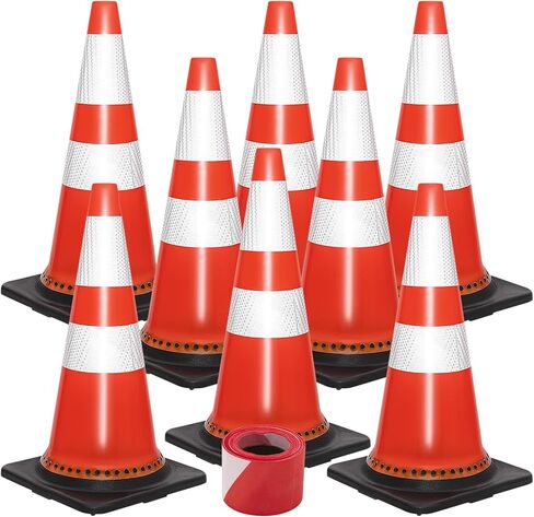 مخاريط السلامة المرورية مقاس 28 بوصة، مخاريط وقوف السيارات مع أطواق عاكسة، مخاريط برتقالية للسلامة على الطرق، أماكن وقوف السيارات، مخاريط البناء، 8 عبوات من مخاريط الحذر البلاستيكية للتدريب على القيادة in Kuwait