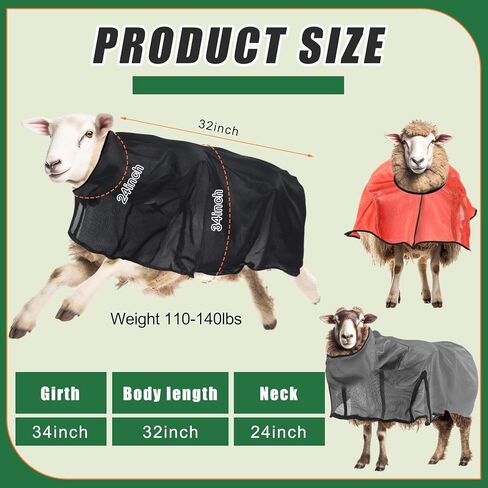 3 قطع من بطانيات الأغنام الرائعة من Tranqun، غطاء شبكي متوسط ​​الماعز مع مؤخرة شبكية وحزام بطن قابل للتعديل، حامل الأغنام لعرض الحملان يناسب الحملان 110-140 رطل، مما يحافظ على نظافة الحيوان، بارد، 3 ألوان in Kuwait