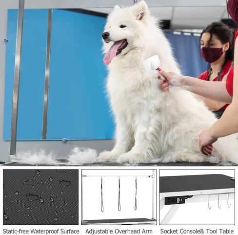 طاولة العناية بالكلاب الكهربائية مقاس 47 بوصة (أسود)، طاولة ذراع كهربائية شديدة التحمل للحيوانات الأليفة والكلاب الكبيرة ارتفاع قابل للتعديل: 9.4 بوصة - 39.4 بوصة سطح مكتب غير قابل للانزلاق مع مجموعة رافعة جسرية، تركيب *4 أنف*2 in Kuwait