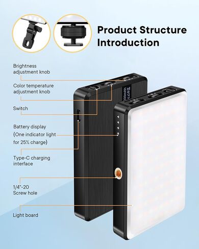 XICIGE 5000Mah مصباح هاتف قابل لإعادة الشحن، 120 مصباح سيلفي LED، مصباح فيديو مع مشبك ضوء الهاتف، ضوء الكاميرا، 3 أوضاع إضاءة قابلة للتعديل، ضوء سيلفي للهاتف، iPad، الكمبيوتر المحمول، الكاميرا، لمدونة الفيديو، TikTok in Saudi Arabia