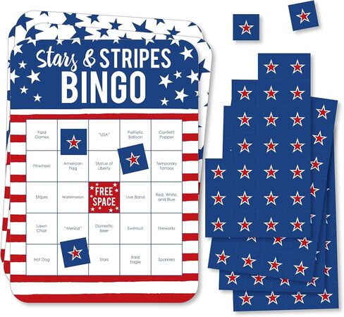 Big Dot of Happiness Stars and Stripes - Bar Bingo Cards and Markers - Patriotic Party Shaped Bingo Game - Set of 18 in Saudi Arabia