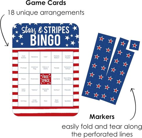 Big Dot of Happiness Stars and Stripes - Bar Bingo Cards and Markers - Patriotic Party Shaped Bingo Game - Set of 18 in Saudi Arabia