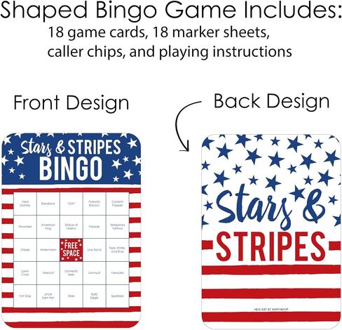 Big Dot of Happiness Stars and Stripes - Bar Bingo Cards and Markers - Patriotic Party Shaped Bingo Game - Set of 18 in Saudi Arabia