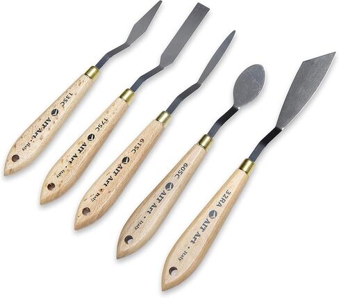 سكاكين طلاء AIT Art Select، مجموعة من 5، مصنوعة في إيطاليا، أشكال مجرفة متنوعة، شفرات من الفولاذ الكربوني مع مقابض خشبية مريحة توفر المرونة والمتانة لسهولة انتشار الطلاء in Kuwait