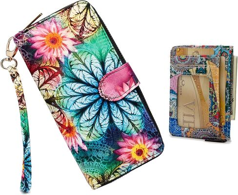 محفظة LOVESHE النسائية RFID بلوك بطاقة الائتمان على الطراز البوهيمي بسحاب حول محفظة الهاتف وبطاقة الائتمان للنساء YZ-K in Kuwait