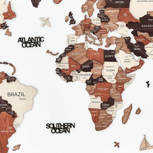 Wooden World Map Wall Decor, Housewarming Gift Idea World Travel Map, 3D Wood World Map for Home Decor and Wall Art, Stunning Wood World Map with Exquisite Details for Home, Office (Medium, 39" * 24") in Saudi Arabia