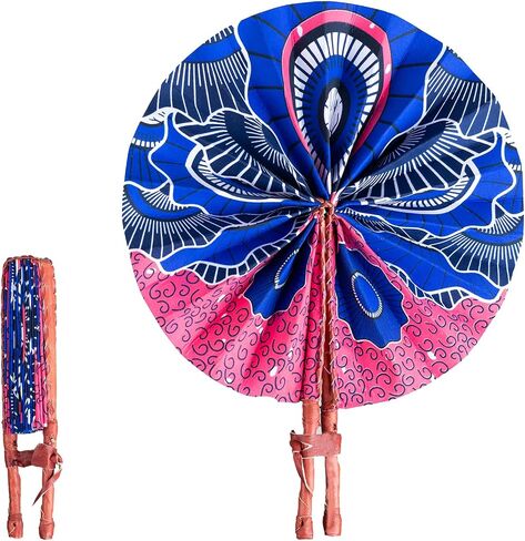 مروحة بولغا قابلة للطي يدويًا في غانا، ملونة بطبعة أنقرة الأفريقية، مع مقابض جلدية، مروحة قابلة للطي من القماش الأفريقي (مروحة C) in Saudi Arabia