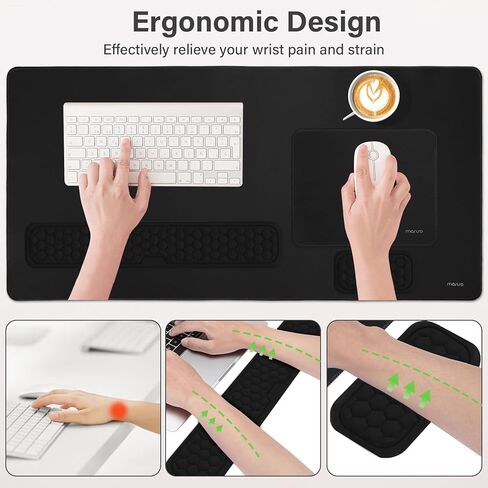 MOSISO Extended Gaming Mouse Pad&Massage Keyboard Wrist Rest&Mousepad&Wrist Rest&Coaster,Ergonomic Non-Slip Base Pad Set&Pain Relief Easy Typing Cushion with Memory Foam for Home Office, Peacock Green in Kuwait