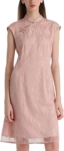 GOELIA Lace Pink Mini Dress Cheongsam Dress Chinese Qipao Dress for Women in Saudi Arabia