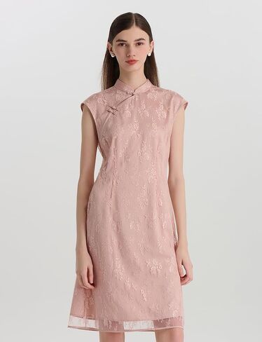 GOELIA Lace Pink Mini Dress Cheongsam Dress Chinese Qipao Dress for Women in Saudi Arabia