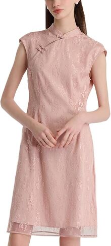 GOELIA Lace Pink Mini Dress Cheongsam Dress Chinese Qipao Dress for Women in Saudi Arabia