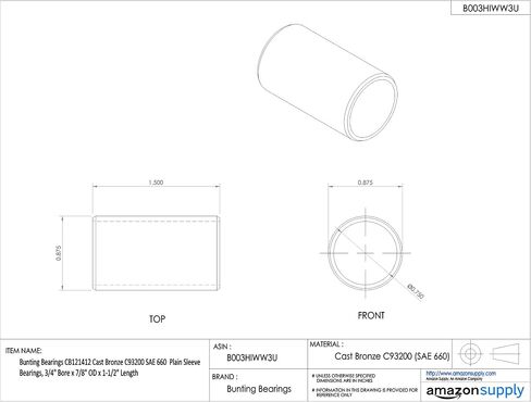 Bunting Bearings CB121412 Cast Bronze C93200 SAE 660 Plain Sleeve Bearings, 3/4" Bore x 7/8" OD x 1-1/2" Length in Saudi Arabia