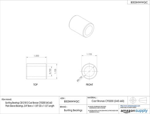 Bunting Bearings CB121412 Cast Bronze C93200 SAE 660 Plain Sleeve Bearings, 3/4" Bore x 7/8" OD x 1-1/2" Length in Saudi Arabia