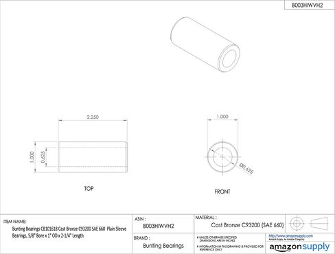 Bunting Bearings CB121412 Cast Bronze C93200 SAE 660 Plain Sleeve Bearings, 3/4" Bore x 7/8" OD x 1-1/2" Length in Saudi Arabia