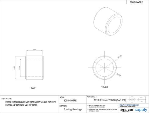 Bunting Bearings CB121412 Cast Bronze C93200 SAE 660 Plain Sleeve Bearings, 3/4" Bore x 7/8" OD x 1-1/2" Length in Saudi Arabia