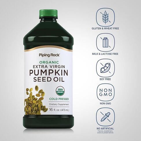 Pumpkin Seed Oil Organic 16oz | Cold Pressed | Extra Virgin | Non-GMO, Gluten Free | By Piping Rock in Saudi Arabia