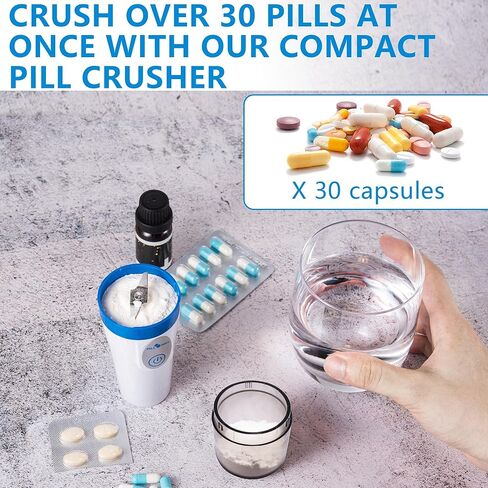 Compact Electric Pill Crusher Grinder by Pill Mill - Fine Powder Electronic Pulverizer for Small and Large Medications & Vitamin Tablets - Travel-Friendly, Comes with a Brush in Kuwait