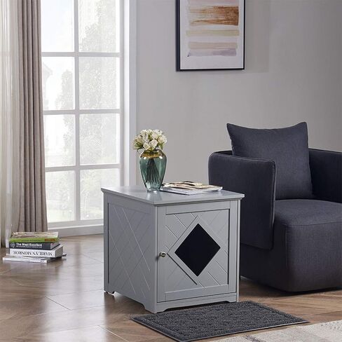 حاوية صندوق فضلات القطط الصغيرة من يونيباوز مع حصيرة، أثاث حمام القطط كيتي، غطاء صندوق فضلات مخفي، خزانة للقطط الصغيرة، صندوق فضلات مخبأ، بيت القطط in Kuwait