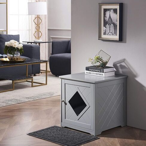 حاوية صندوق فضلات القطط الصغيرة من يونيباوز مع حصيرة، أثاث حمام القطط كيتي، غطاء صندوق فضلات مخفي، خزانة للقطط الصغيرة، صندوق فضلات مخبأ، بيت القطط in Kuwait