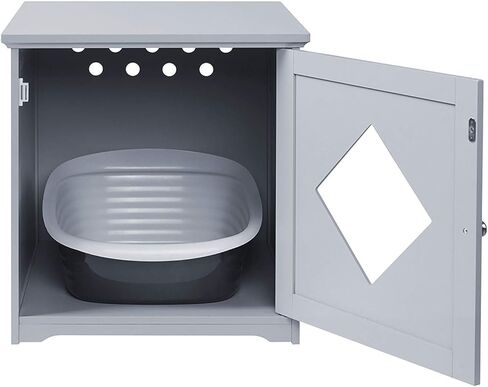 حاوية صندوق فضلات القطط الصغيرة من يونيباوز مع حصيرة، أثاث حمام القطط كيتي، غطاء صندوق فضلات مخفي، خزانة للقطط الصغيرة، صندوق فضلات مخبأ، بيت القطط in Kuwait