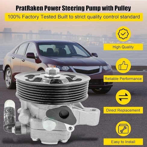 PratRaken Power Steering Pump with Pulley Fits for Honda Accord 2006-2007 2.4L, CR-V 2005-2011, Element 2006-2011, for Acura RSX 2002-2006, TSX 2006-2008, Replace 21-5419 56110-PNB-A03 in Kuwait