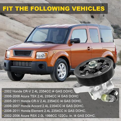 PratRaken Power Steering Pump with Pulley Fits for Honda Accord 2006-2007 2.4L, CR-V 2005-2011, Element 2006-2011, for Acura RSX 2002-2006, TSX 2006-2008, Replace 21-5419 56110-PNB-A03 in Kuwait