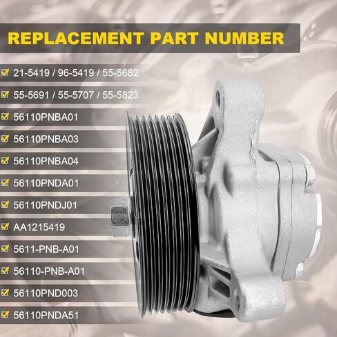 PratRaken Power Steering Pump with Pulley Fits for Honda Accord 2006-2007 2.4L, CR-V 2005-2011, Element 2006-2011, for Acura RSX 2002-2006, TSX 2006-2008, Replace 21-5419 56110-PNB-A03 in Kuwait