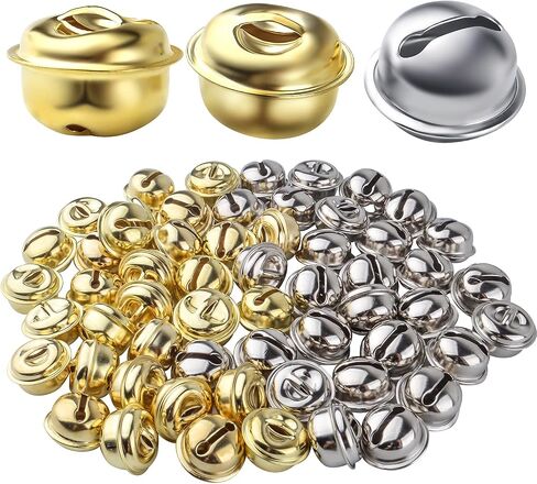 BronaGrand 60pcs Jingle Craft Bells Metal Jingle Bell Christmas Bells Jingle Bells Bulk for Pet Dog Cat Pendants Christmas Tree Crafts Home Decoration, Gold and Silver in Saudi Arabia