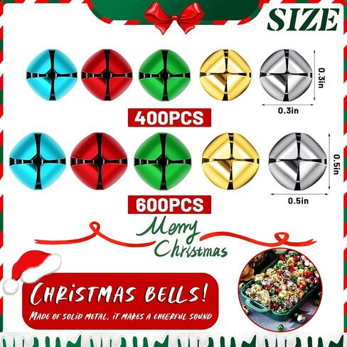 1000 Pieces Christmas Jingle Bells 1/2 Inch Craft Bells Bulk Christmas DIY Craft Bells Metal Craft Bells Charms for Christmas Wreath Decor Holiday Party Decoration (Colorful, 0.4 Inch, 0.5 Inch) in Saudi Arabia